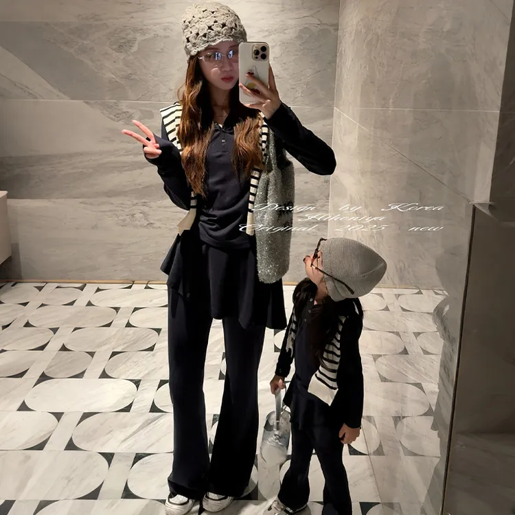 女童连帽卫衣套装春秋2025新款儿童时髦亲子装中大童微喇裤两件套