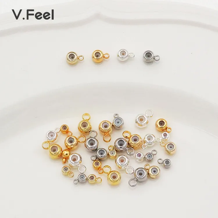V.FEEL14K包金保色带吊环硅胶定位珠手工diy饰品材料配件链条隔珠