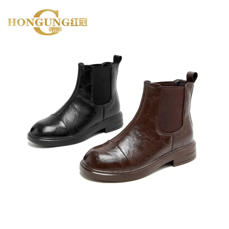 加绒 | 红冠短靴女秋冬新款弹力烟筒靴百搭瘦瘦马丁靴8626