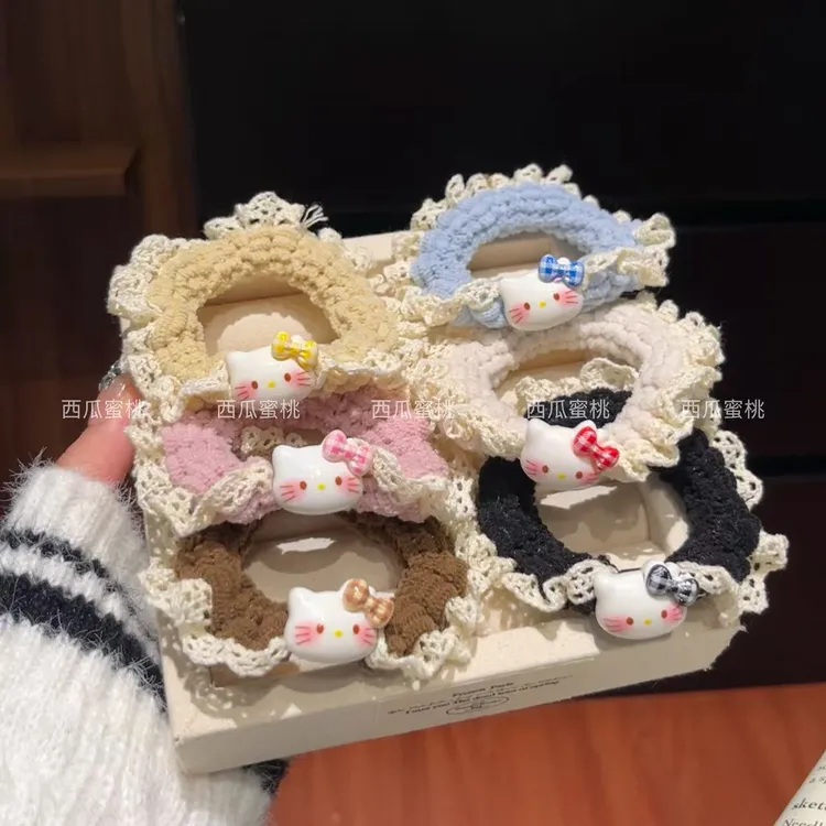 甜美蕾丝花边KT猫发圈少女卡通百搭马尾小肠圈高颜值森系ins发绳