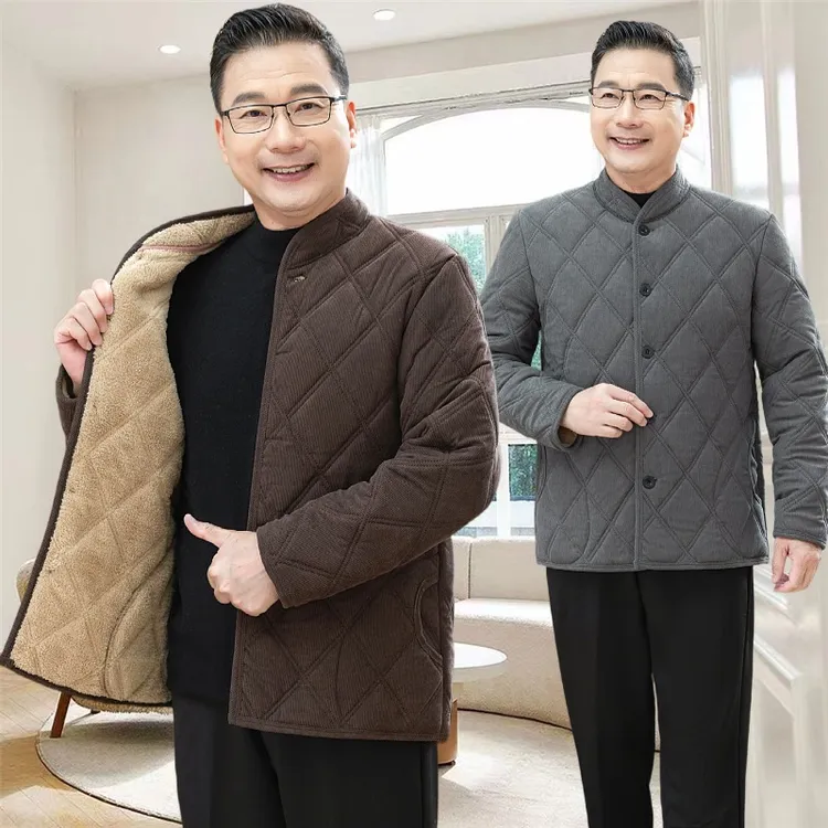 男士加绒棉服冬季新款短款棉衣男中老年加厚内胆爸爸长袖保暖棉袄