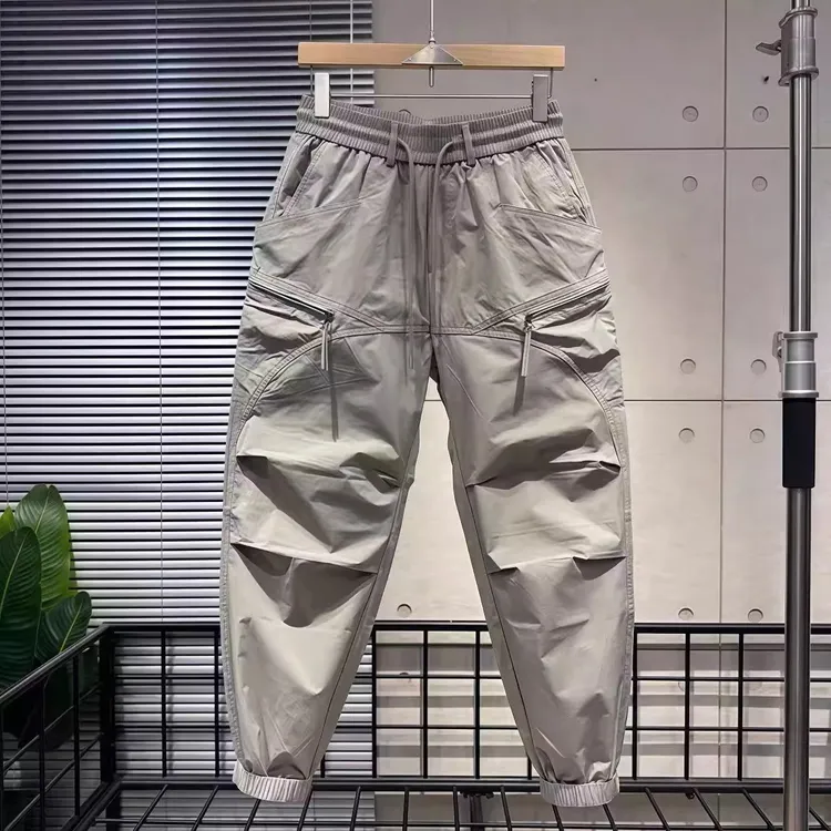 2025男士春夏季新款拼接工装裤时尚潮流百搭舒适休闲束脚哈伦裤