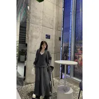 井迪儿【且从容】7%美丽奴羊毛简约优雅V领背心&外搭&半裙套装