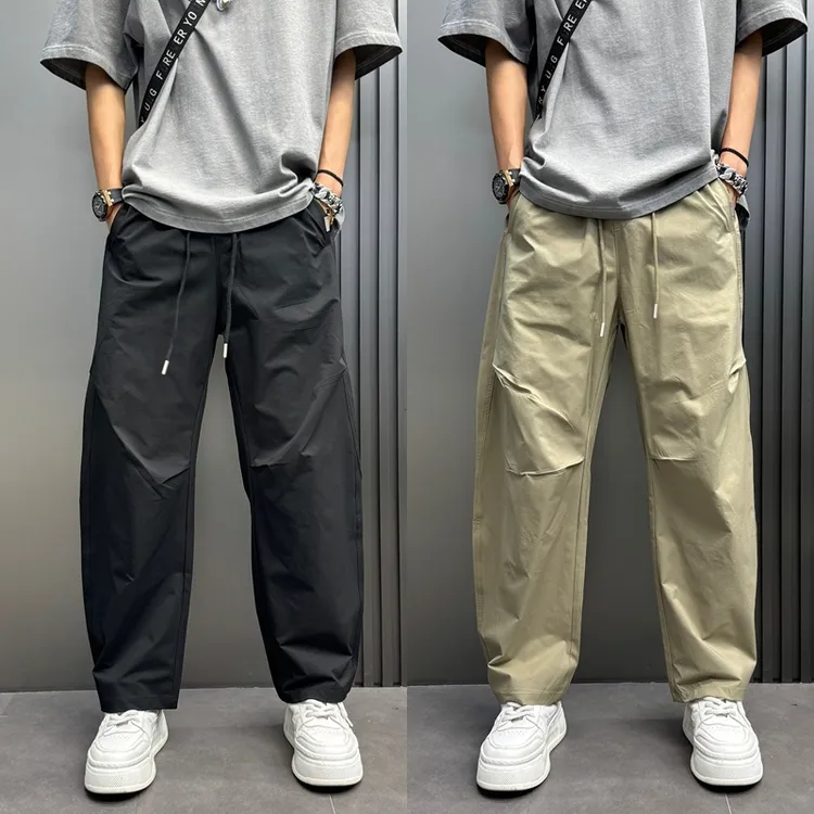 2025春夏新款凉感透气休闲裤男士宽松阔腿裤痞帅百搭哈伦裤长裤子