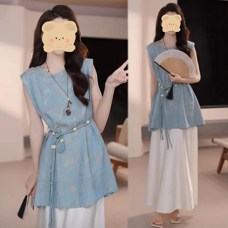 轻奢高级新中式马甲背心半裙女装套装2025年夏季新款减龄款三件套