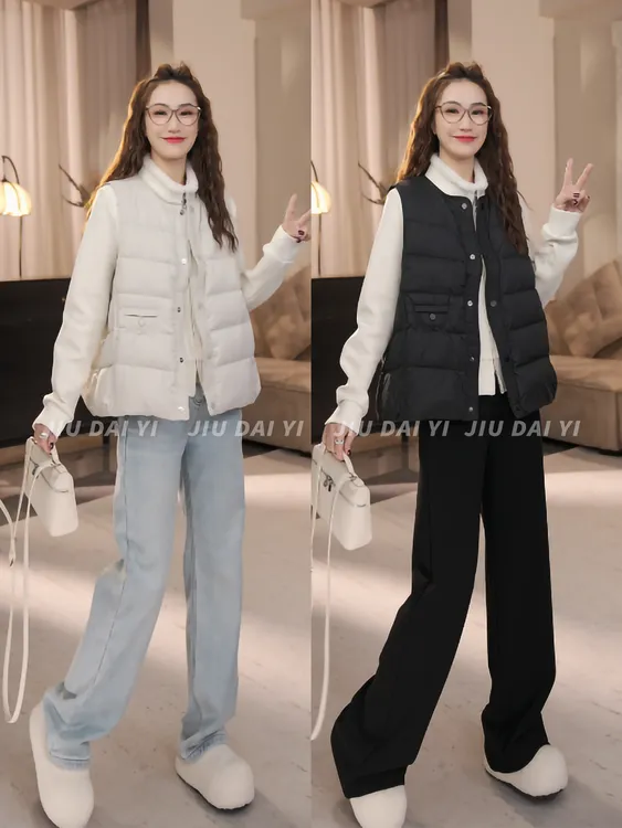 玖黛衣【入冬马甲】冬季韩版纯色90安心白鸭绒马甲羽绒服WTP47277