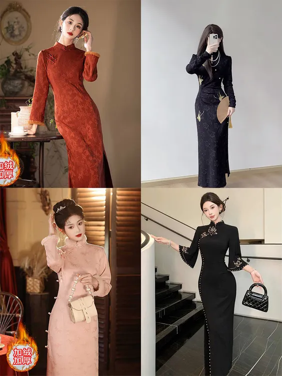 【c01-c90扣编码试穿】2025年秋冬新款显瘦气质百搭旗袍合集
