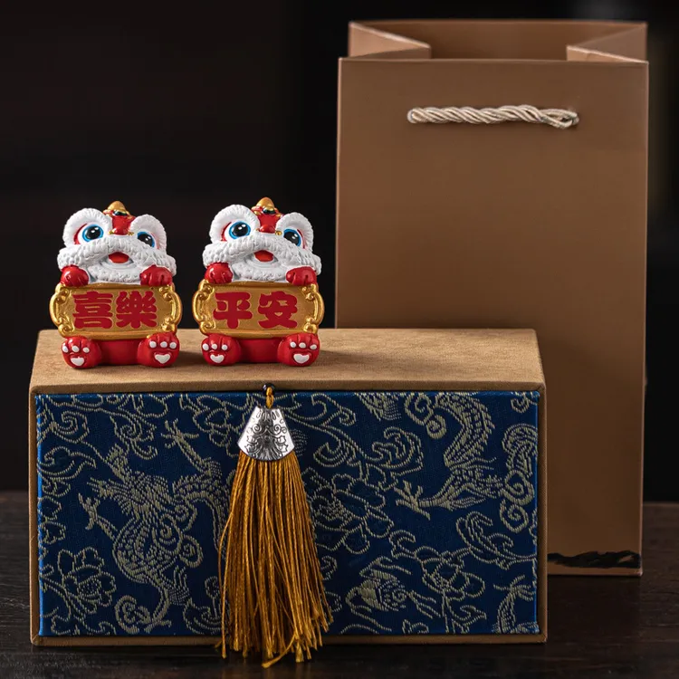 国潮醒狮平安喜乐摆件喜庆舞狮创意礼品狮子玄关家居装饰礼盒套组