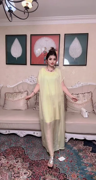 中腰宽松百搭高腰极简风长款女装纱裙夏季连衣裙圆领包邮