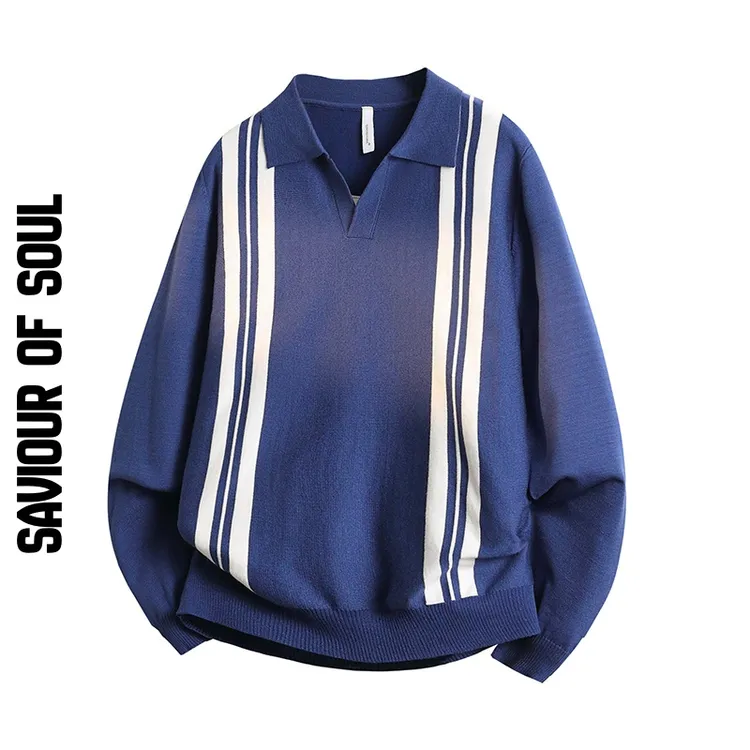 SAVIOUR OF SOUL毛衣男英伦复古条纹撞色修身针织上衣商务POLO衫