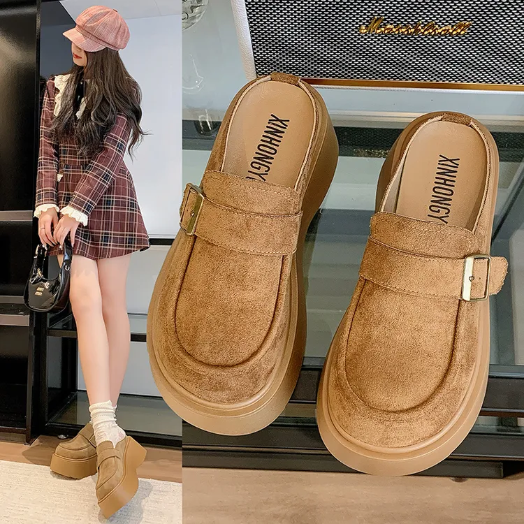 厚底勃肯鞋女英伦风极简风日常包头拖高跟软底法式秋季包头韩版