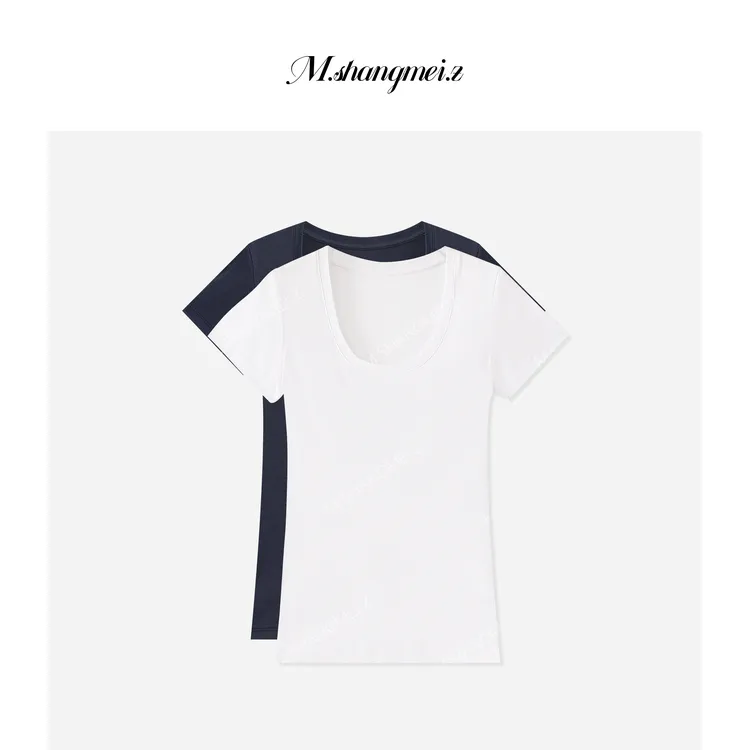 M.SHANGMEI.Z/沐熙【百穿不腻】美大哥显瘦气质简约U型领T恤X072844