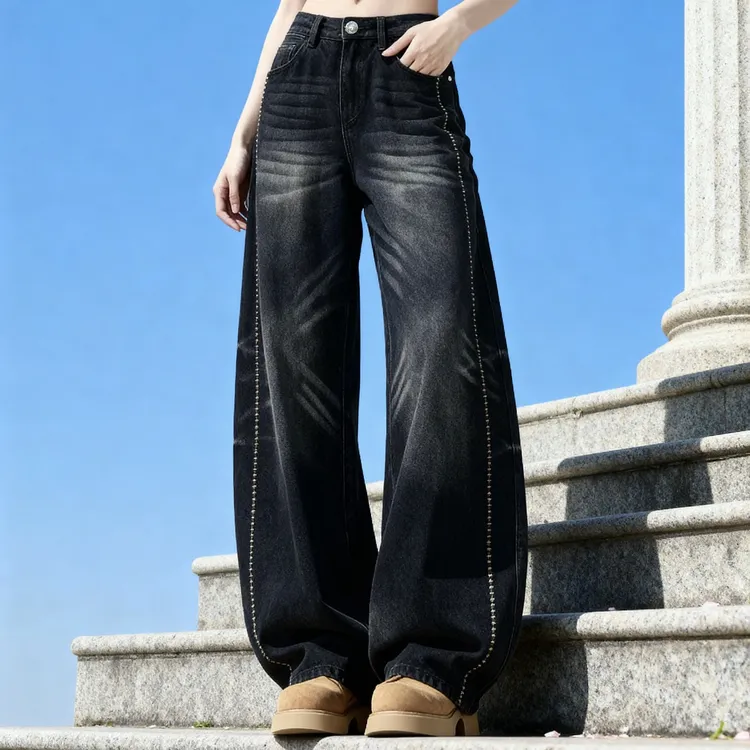 秋冬款宽松加厚男士弯刀牛仔裤休闲百搭不掉色高级美式显瘦灯笼裤