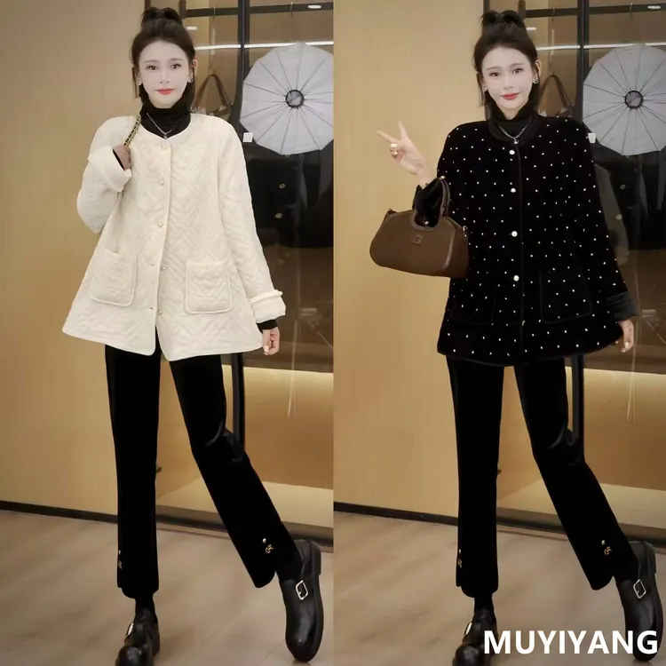 【颜予】独特设计感别致钉钻高定版棉衣外套 衣长68 25-466#