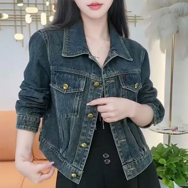 大码时尚牛仔外套夹克复古2025百搭秋季新款小个子短款显瘦上衣