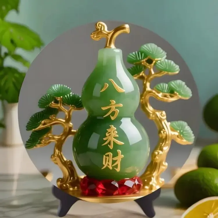 八方来财财好玉石寓意相框水晶画摆件家用酒柜桌面摆台居家玄关