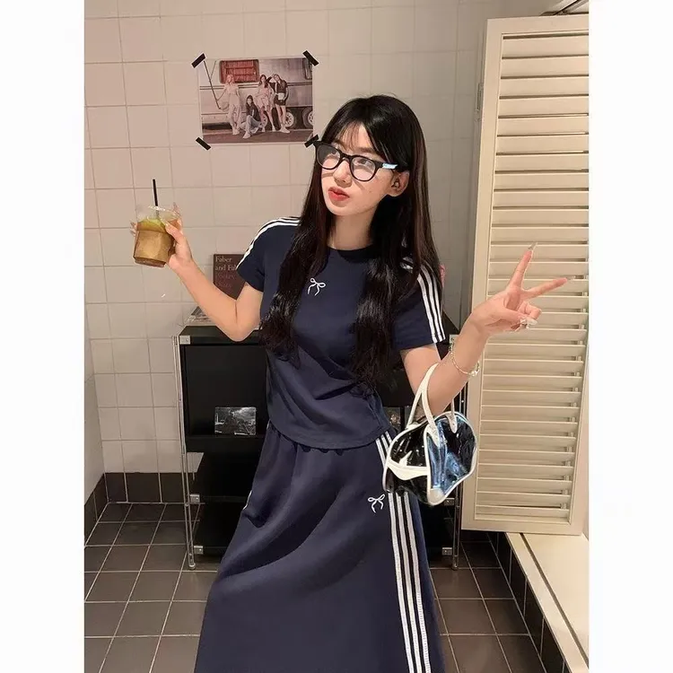 蝴蝶结新款夏季韩版运动休闲时尚两件套短袖T恤半身裙套装气质