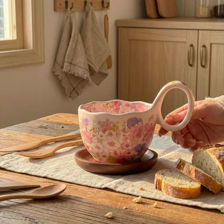 曲把家用咖啡杯带勺早餐杯燕麦片碗大容量马克杯居家必备生活水杯