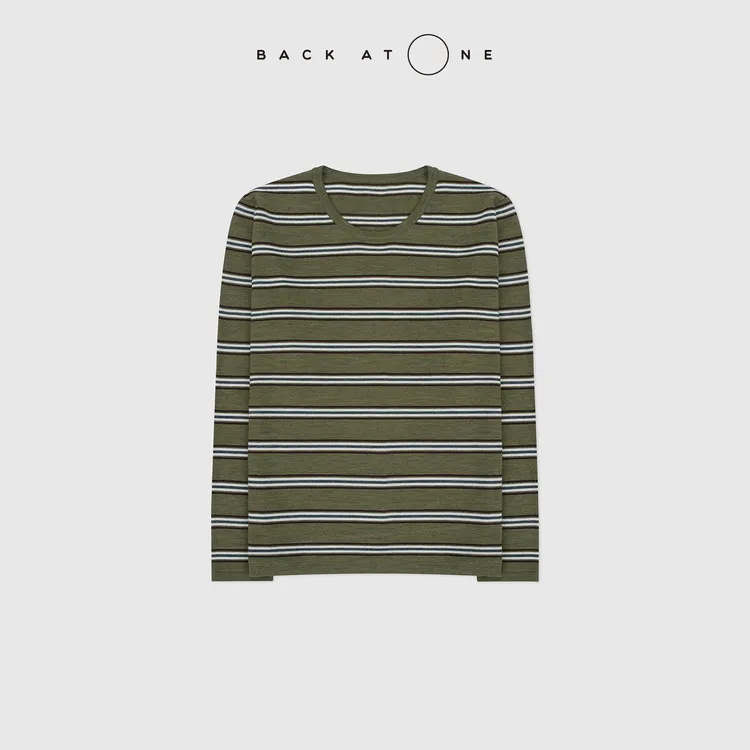 BACKATONE“格林小镇”渐变条纹时髦绿色羊毛针织衫 BFF-1AB554H-K