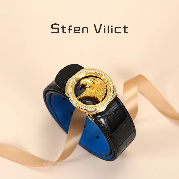 皮带鳄鱼皮手工擦色皮带男款老鹰扣带钻腰带男款裤腰带双十一特惠