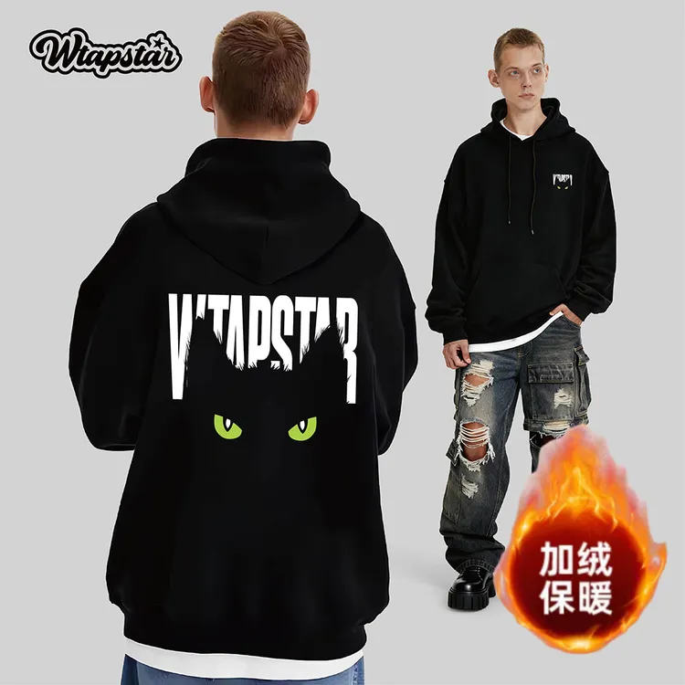 WTAPSTAR加绒连帽卫衣男秋冬季运动印花宽松长袖潮流情侣保暖外套