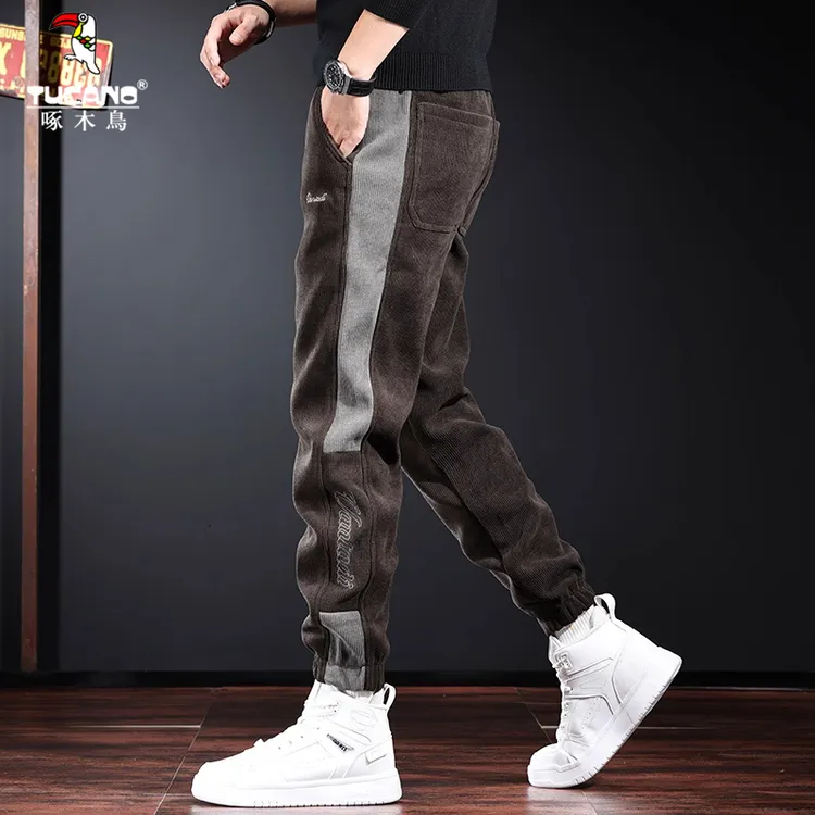 啄木鸟高端灯芯绒卫裤秋冬束脚运动美式重磅雪尼尔秋冬加绒休闲裤