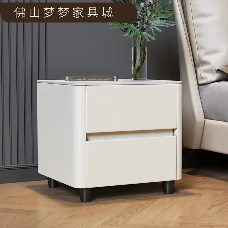 新款圆角岩板床头柜免安装卧室床边柜年轻人轻奢简约现代