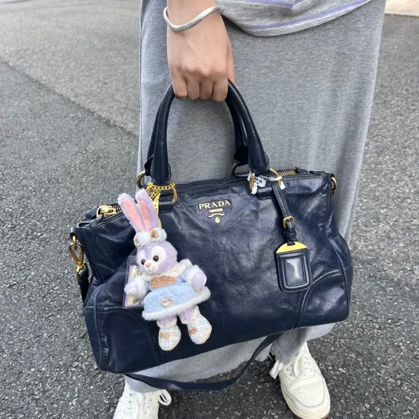 95新 Prada/普拉达 XM/普鲁士蓝手提辣妹机车斜挎包/THMJ08125196