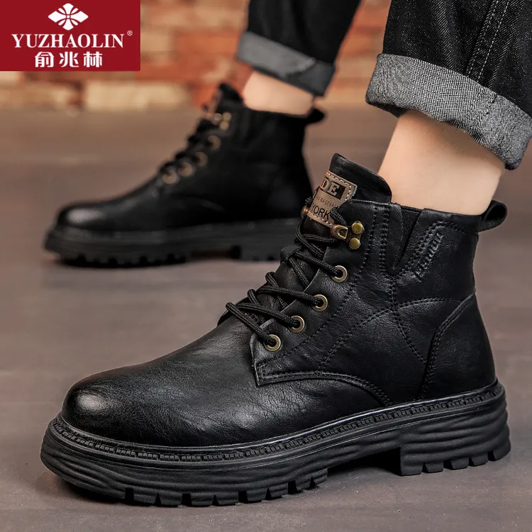 俞兆林马丁靴男高帮2025新款秋冬款皮面工装靴子男生机车皮靴子