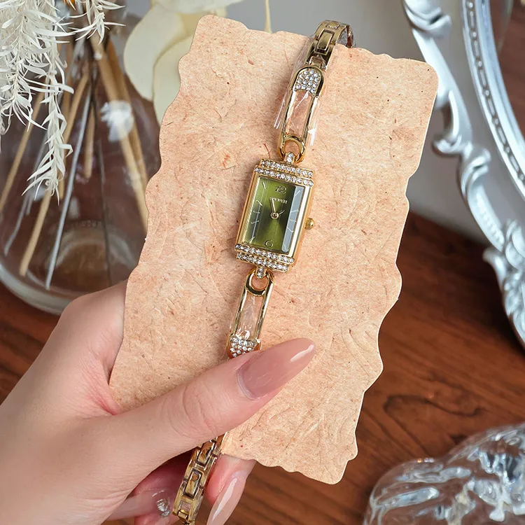 鞠婧祎明星同款小别针小绿表手表女学生ins简约小众石英腕表潮流