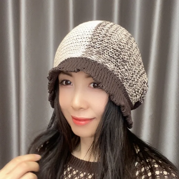 秋新款百搭不挑人女款设计师版拼色堆堆帽冷帽宽松慵懒