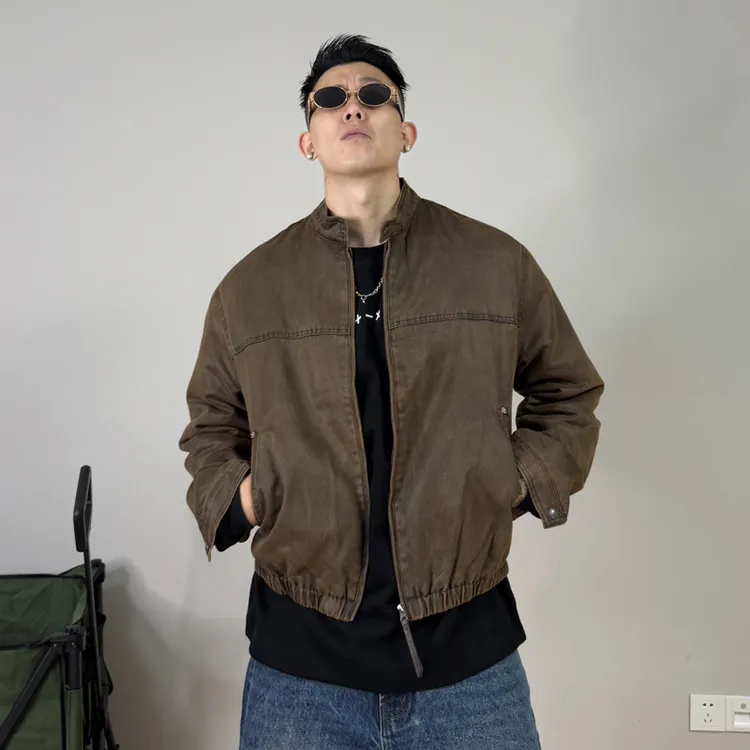 郑郑郑NEIQ店新款雅痞复古机车夹克水洗老钱美式短款仿皮皮衣