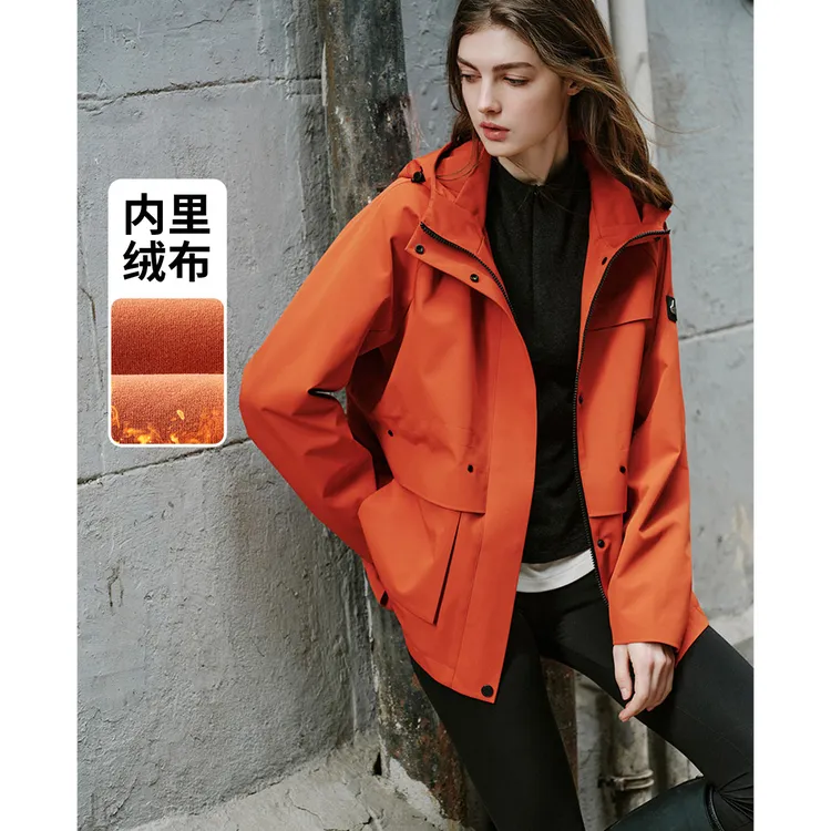 [三防加绒]navigare意大利小帆船户外防风连帽外套女中长收腰风衣