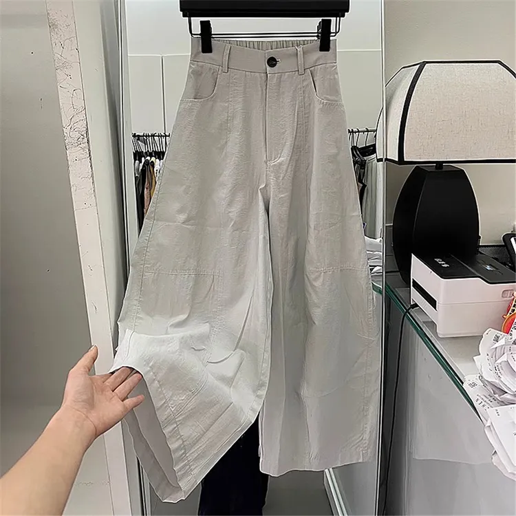 韩版时尚高腰工装直筒弯刀裤女夏新款2025百搭宽松显瘦阔腿月亮裤