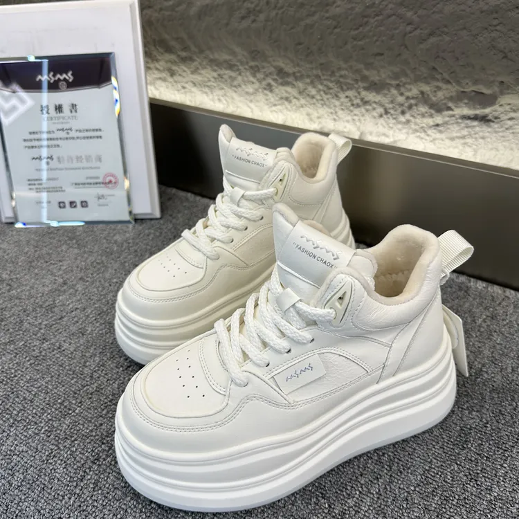 玛莎玛索618-392秋冬加绒厚底增高小白鞋休闲百搭