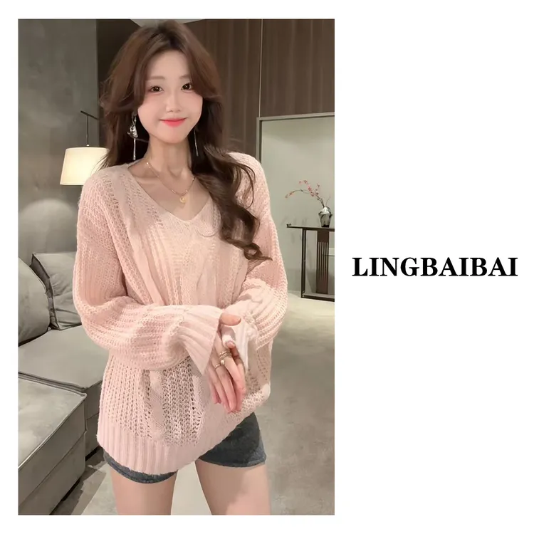 【软糯毛衣】秋冬镂空羊毛宽松版垂感慵懒感百搭长袖上衣毛衣女