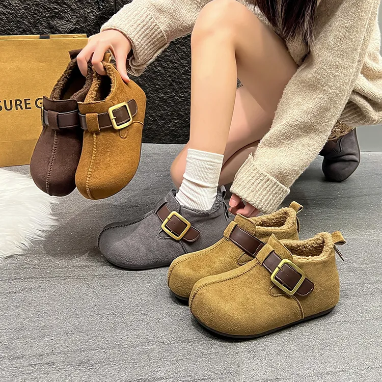 5CM增高加绒保暖勃肯鞋女2025秋冬季新款魔术贴高帮丑萌雪地棉