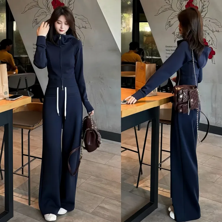 欧货休闲运动套装女秋季2025年新款时尚洋气高腰宽松阔腿裤两件套