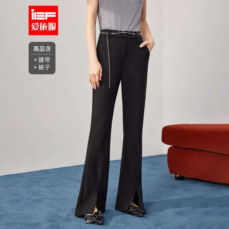 IEF/爱依服裤子2025冬季新款喇叭裤高腰休闲裤显瘦微喇修身