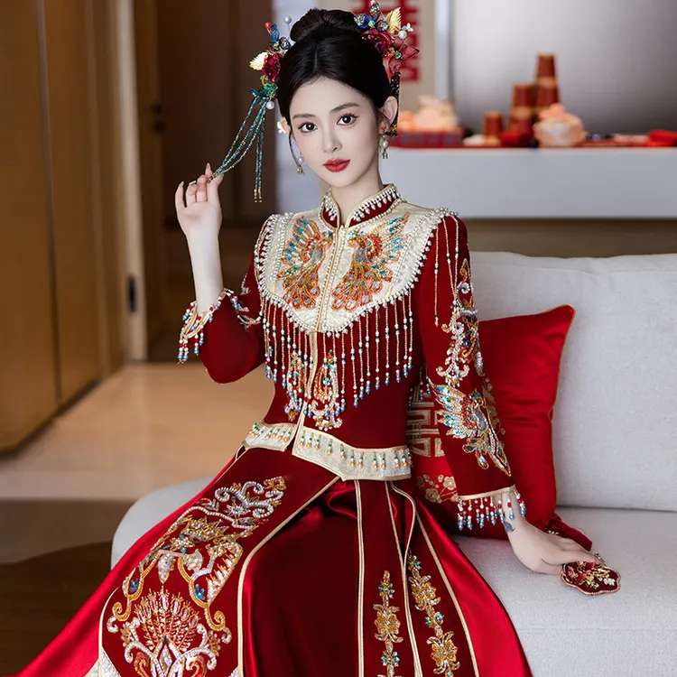 丝绒秀禾服新娘2025新款结婚中式婚服高端大气出阁秀禾龙凤褂冬季