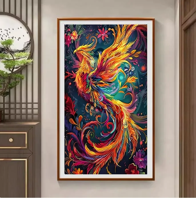 针情针艺凤凰于飞十字绣2025新款爆款玄关客厅高级感新房印花线绣