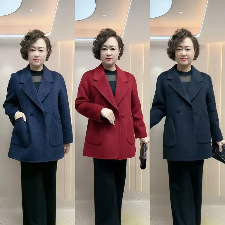 88007#西服领高档双面毛呢大衣