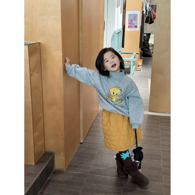 巴拉优选2025冬季新款童装 韩版童装 女童加绒加厚圆领卫衣 半高
