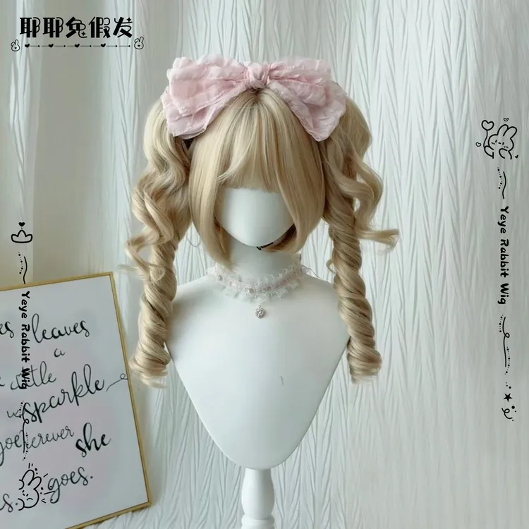 【甜梦捕手】耶耶兔假发女虎口抓夹双马尾奶油金lolita罗马卷假发