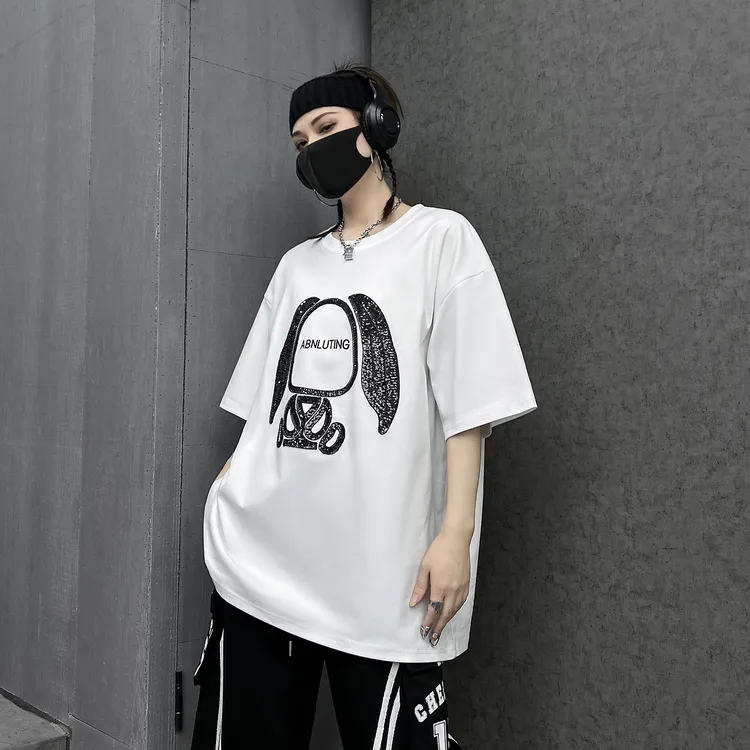 多福猫原创潮牌白色半袖夏季2025运动t恤女休闲体恤短袖宽松上衣