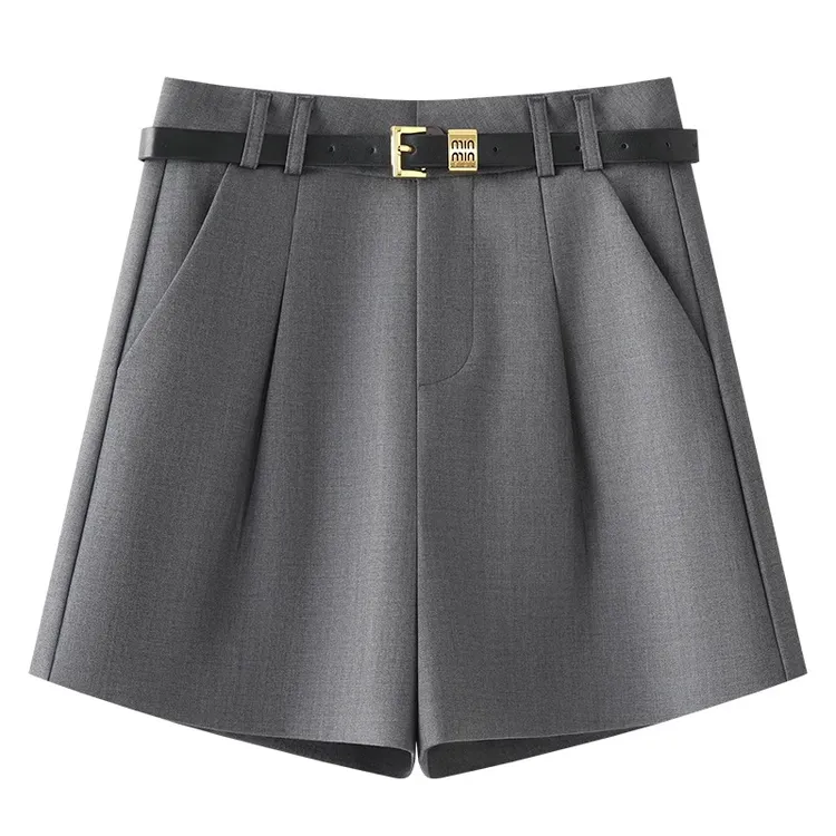 拉夏贝尔灰色西装短裤女2025新款夏季气质热裤宽松休闲阔腿a字裤