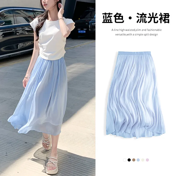 牛仔花苞裙蓝色半身裙女夏季2025年高腰网纱裙夏天感甜美小宽松