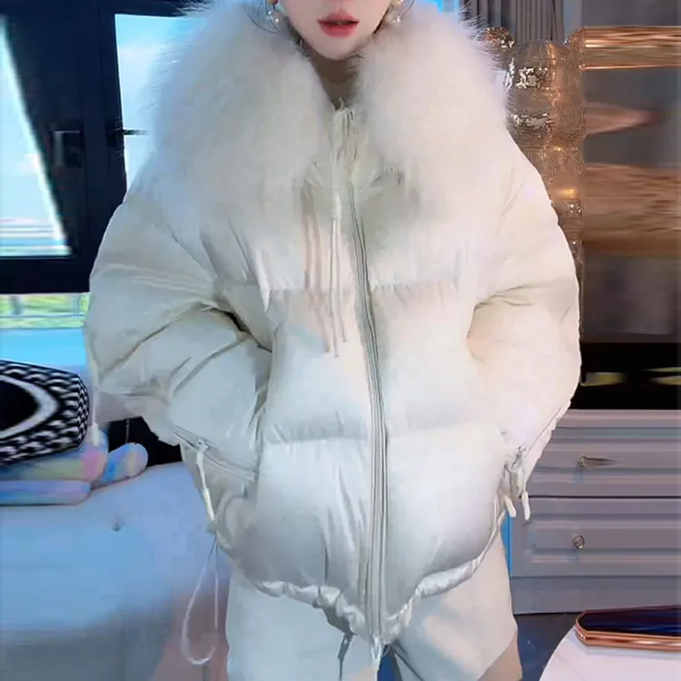 时尚百搭毛领棉服女2025冬季新款韩系通勤气质宽松保暖翻领短外套