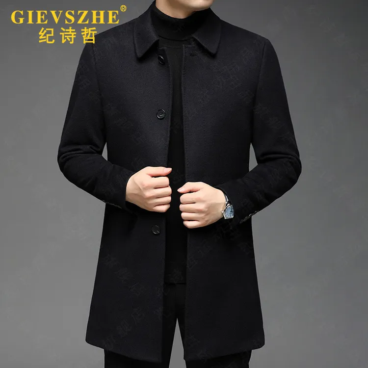 纪诗哲山羊绒大衣男士秋冬款毛呢子高档轻奢翻领风衣商务休闲外套