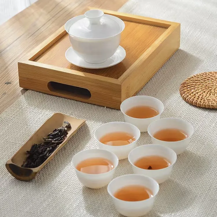 潮州骨瓷盖碗盖下100毫升加6个30毫升玉兰杯超薄潮州工夫茶具套装